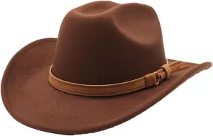 Niiyyjj Autumn Men's Cowboy Hat Cowgirl Jazz Hat Gentleman Wide Brim Felt Fedora Hat Women Sombrero
