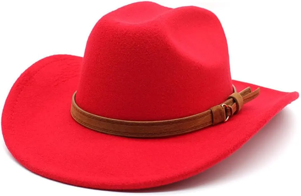 Niiyyjj Autumn Men's Cowboy Hat Cowgirl Jazz Hat Gentleman Wide Brim Felt Fedora Hat Women Sombrero