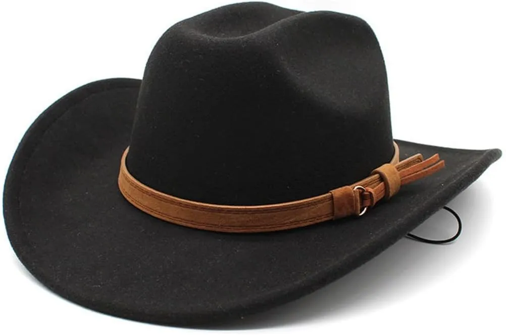 Niiyyjj Autumn Men's Cowboy Hat Cowgirl Jazz Hat Gentleman Wide Brim Felt Fedora Hat Women Sombrero