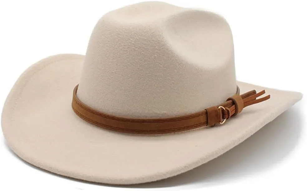 Niiyyjj Autumn Men's Cowboy Hat Cowgirl Jazz Hat Gentleman Wide Brim Felt Fedora Hat Women Sombrero