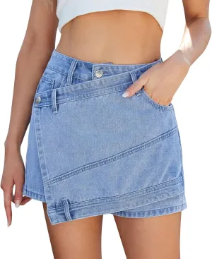 Oplxuo Women's Y2k Denim Mini Skirt Fashion Irregular High Waisted Summer Sexy Bodycon Jean Skirts