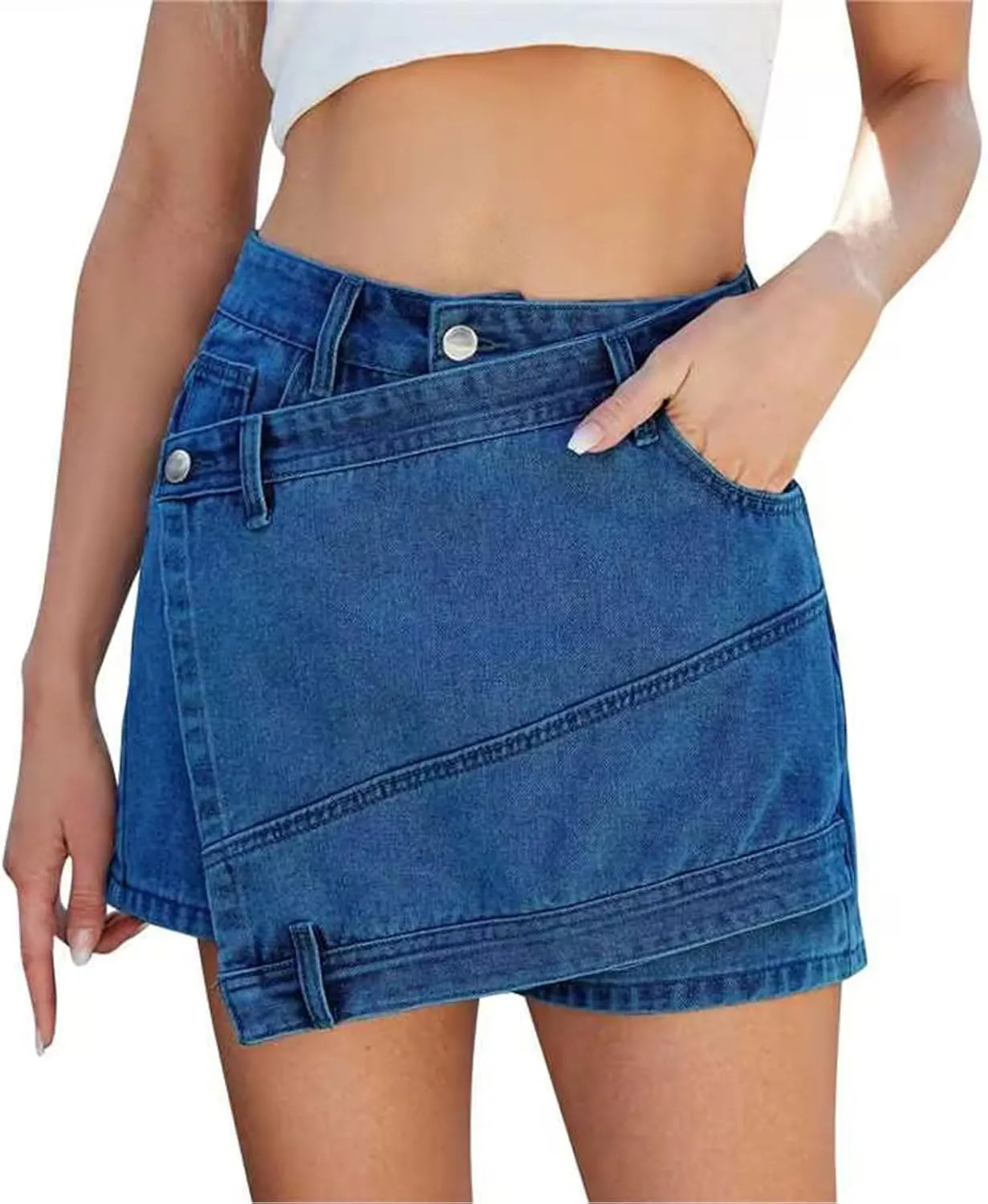 Oplxuo Women's Y2k Denim Mini Skirt Fashion Irregular High Waisted Summer Sexy Bodycon Jean Skirts