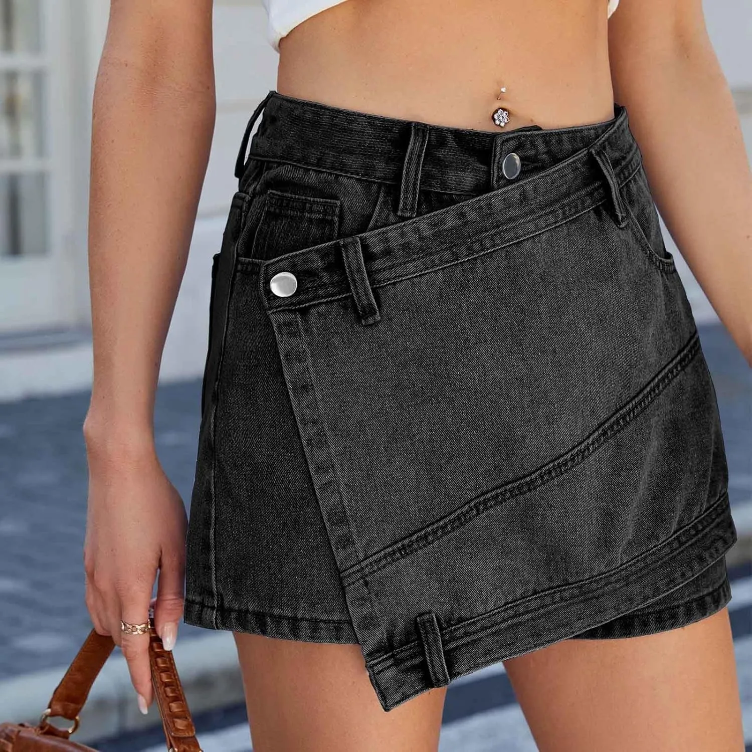 Oplxuo Women's Y2k Denim Mini Skirt Fashion Irregular High Waisted Summer Sexy Bodycon Jean Skirts