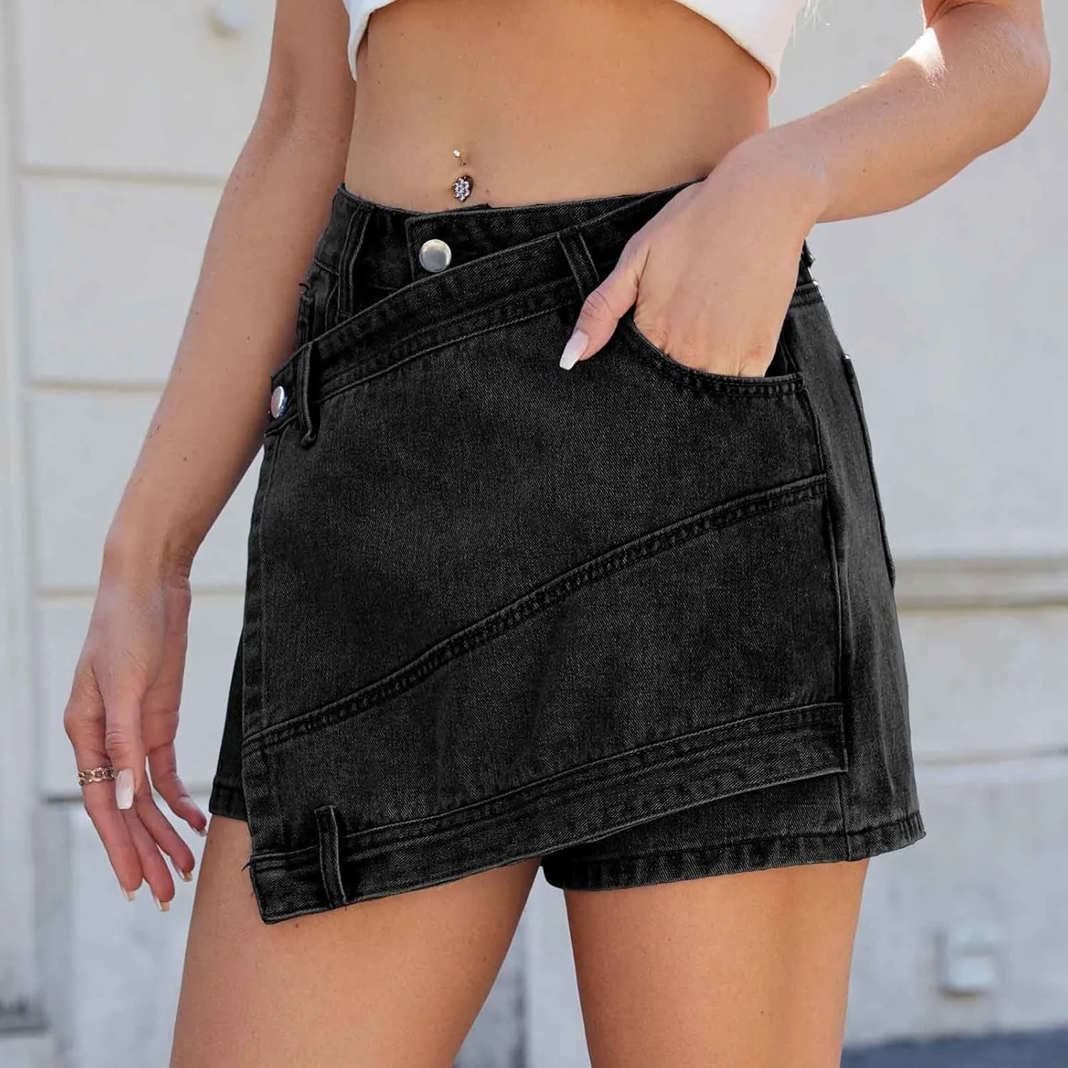 Oplxuo Women's Y2k Denim Mini Skirt Fashion Irregular High Waisted Summer Sexy Bodycon Jean Skirts