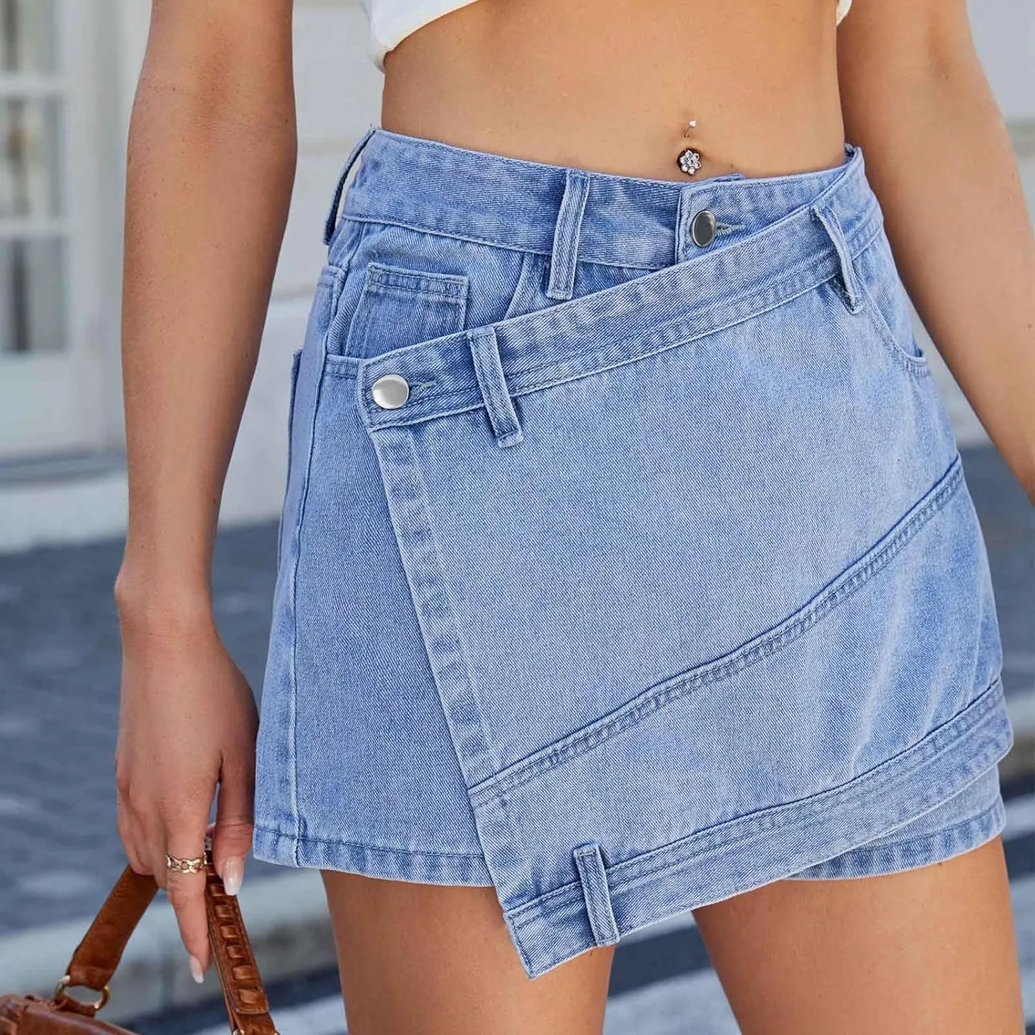 Oplxuo Women's Y2k Denim Mini Skirt Fashion Irregular High Waisted Summer Sexy Bodycon Jean Skirts