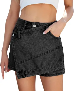 Oplxuo Women's Y2k Denim Mini Skirt Fashion Irregular High Waisted Summer Sexy Bodycon Jean Skirts