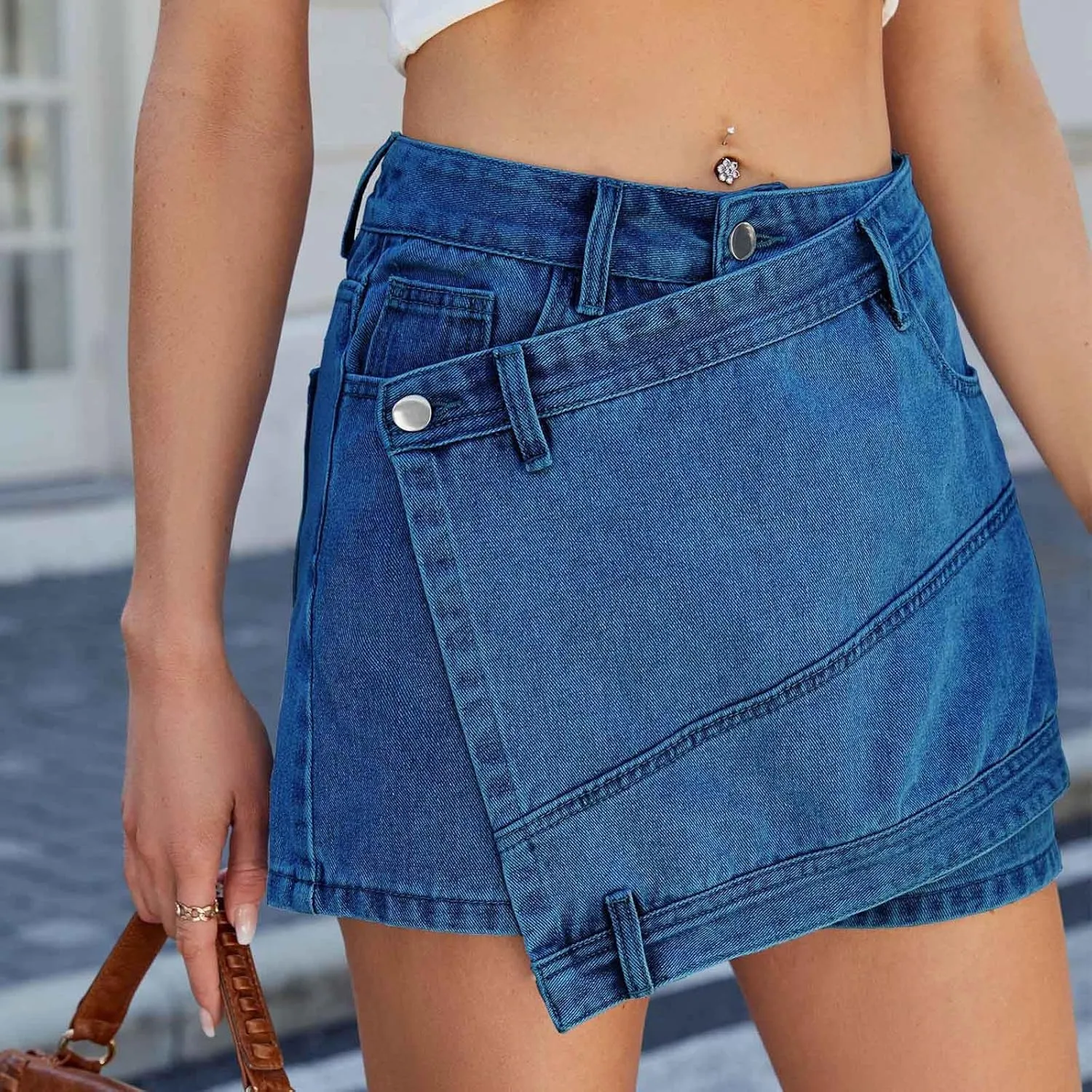 Oplxuo Women's Y2k Denim Mini Skirt Fashion Irregular High Waisted Summer Sexy Bodycon Jean Skirts