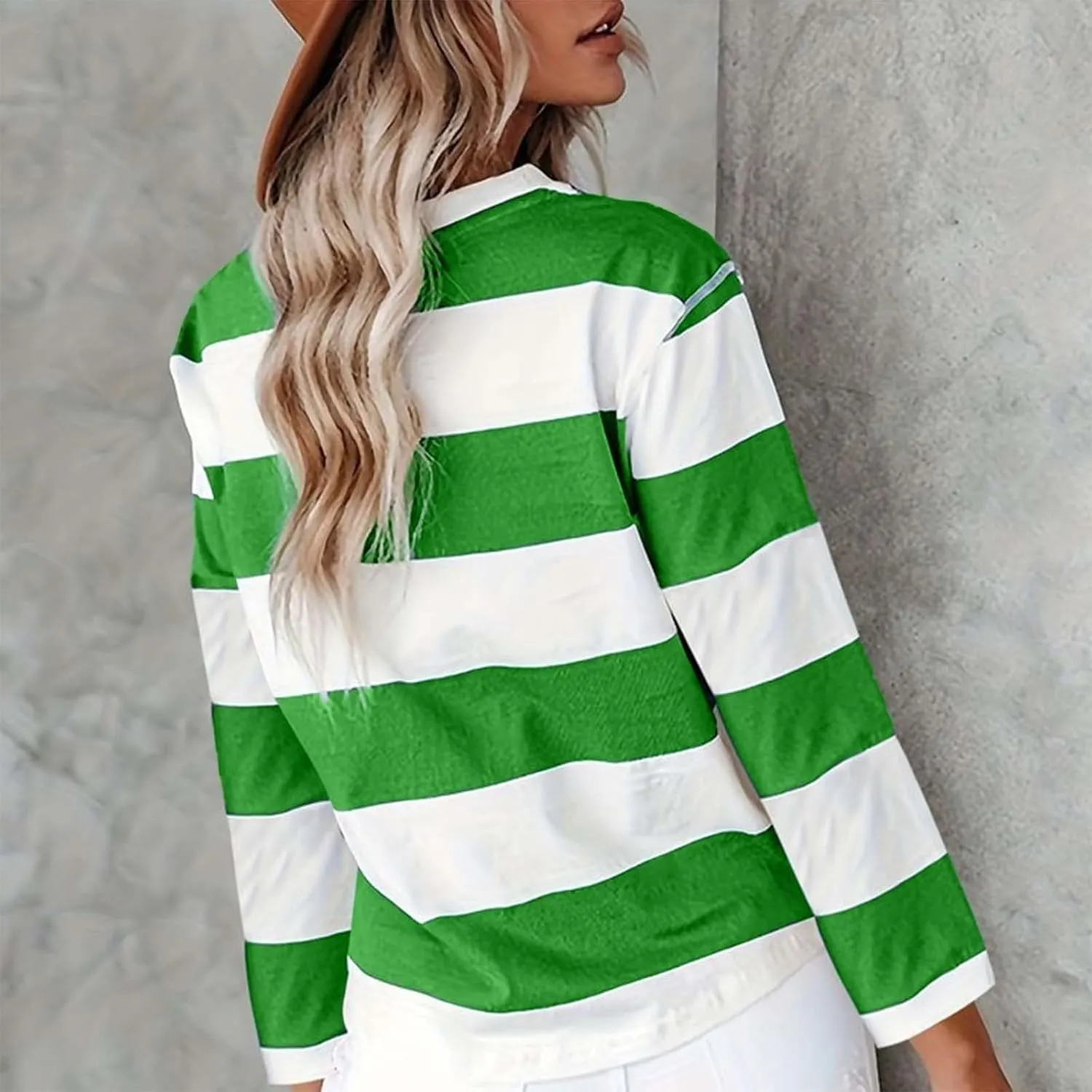 Orange Striped Long Sleeve Shirt Women 2024 Fall Crew Neck Striped T Shirts Color Block Comfy Loose Oversized Tops
