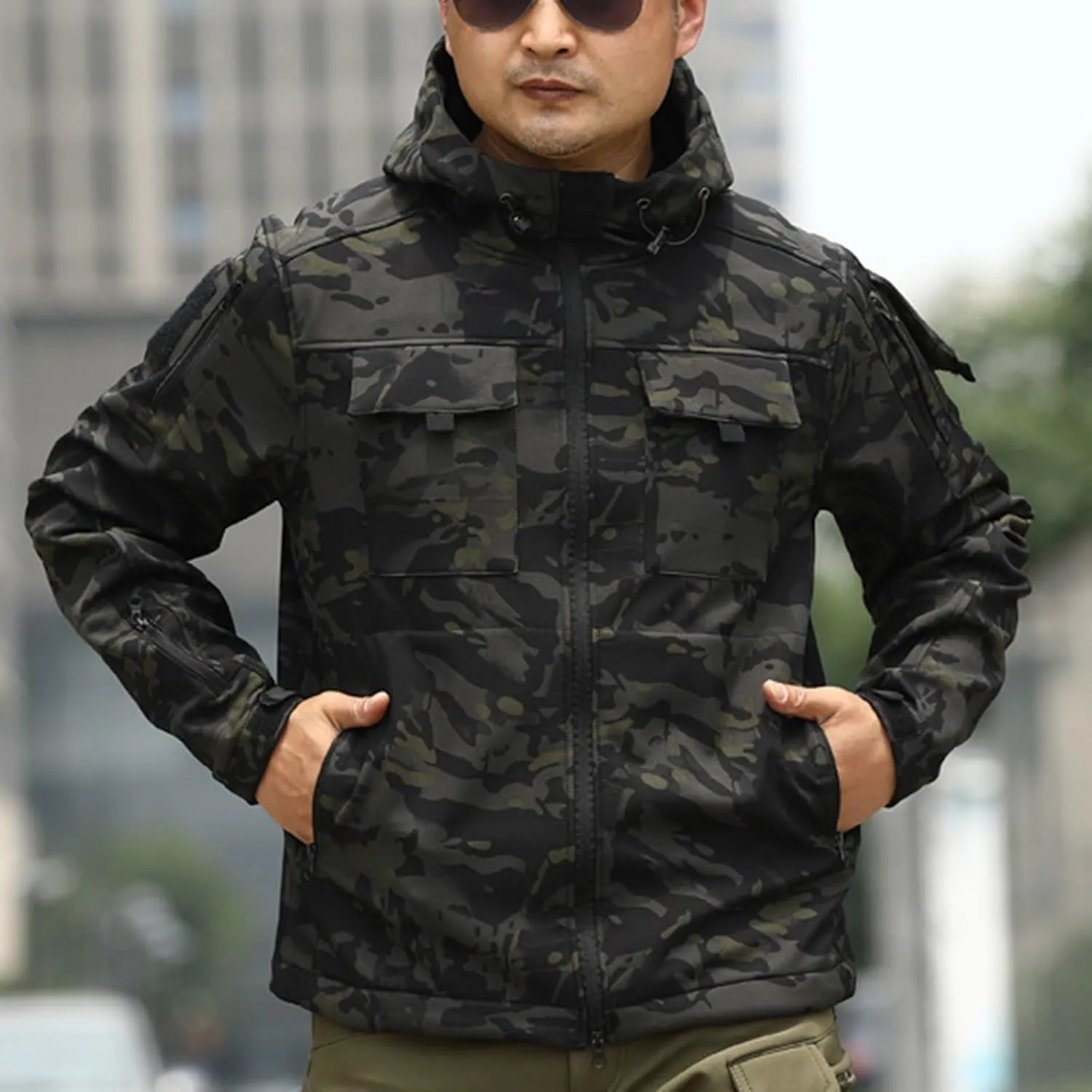 Outdoor Military Jackets for Men Long Sleeve Zip Up Hoodies Rain Jacket Men Cargo Jacket with Multi Utility Pockets