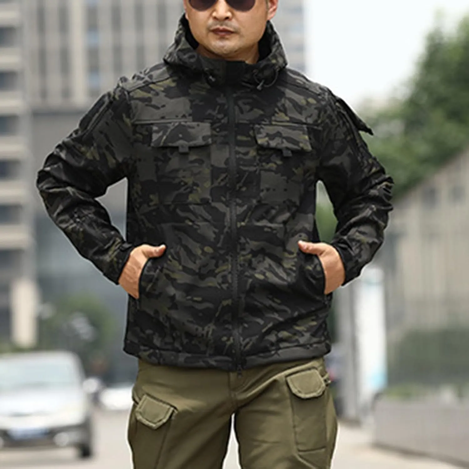Outdoor Military Jackets for Men Long Sleeve Zip Up Hoodies Rain Jacket Men Cargo Jacket with Multi Utility Pockets