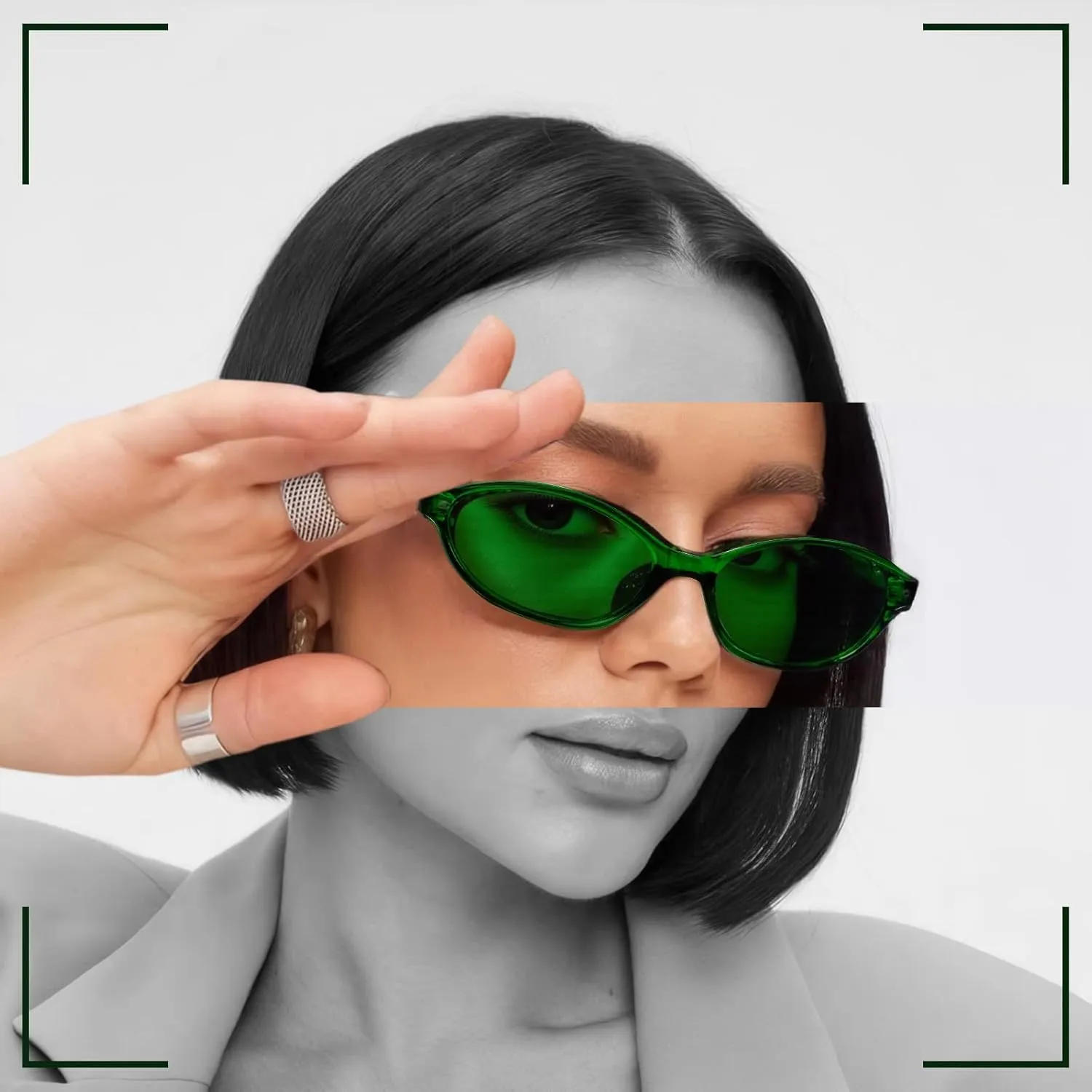 Oval Sunglasses for Women Retro Cat Eye 90s y2k Trendy Thin Sunglasses Womens UV Protection