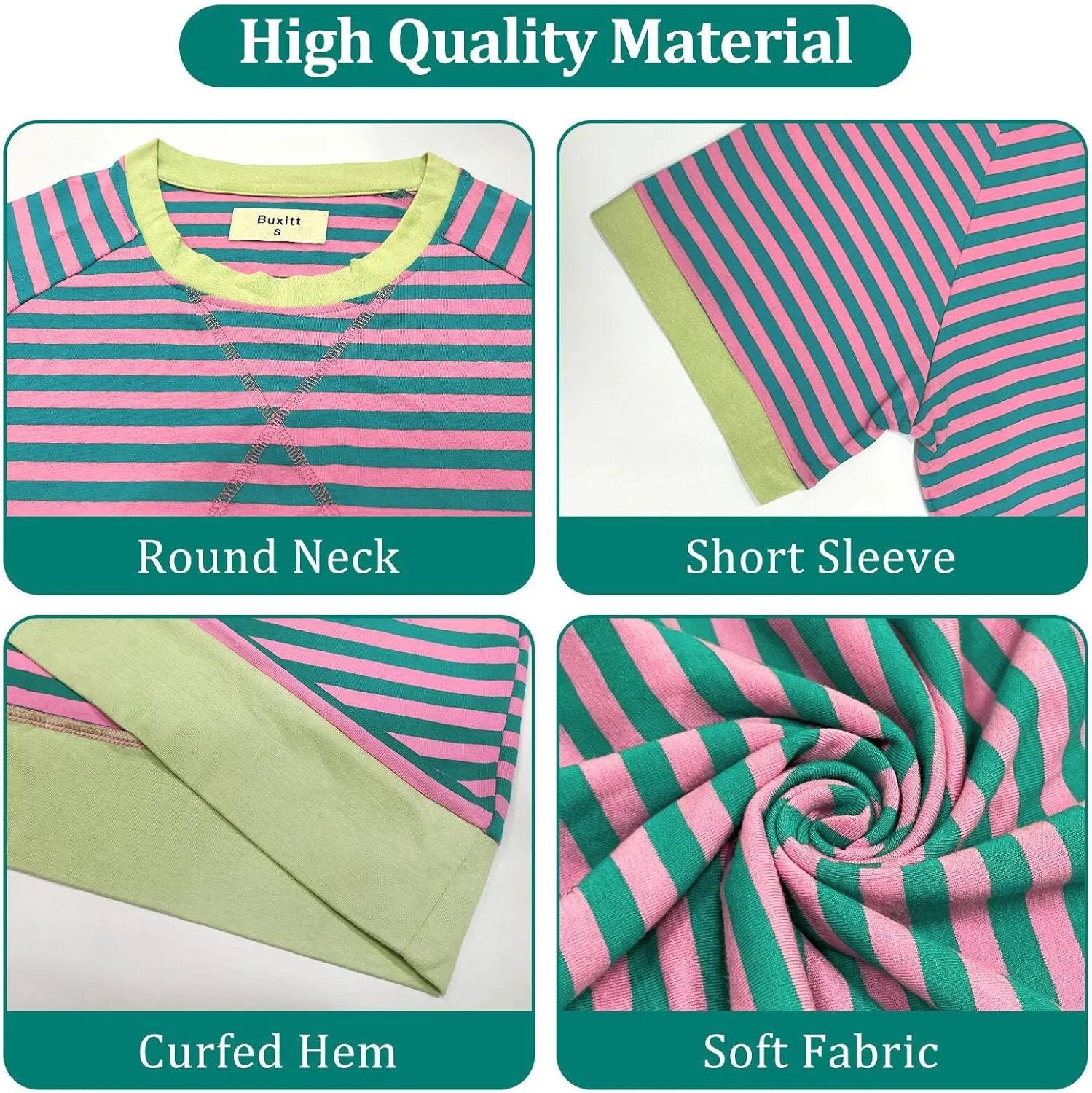 Oversized T-Shirts Striped Crewneck Short Sleeve Casual Tops Loose Blouses Tops for Women Trendy