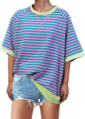 Oversized T-Shirts Striped Crewneck Short Sleeve Casual Tops Loose Blouses Tops for Women Trendy