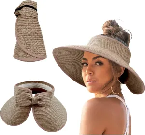 Packable Sun Hats for Women Travel Wide Brim Straw Hats Foldable Visors Summer Caps Beach Accessories Sun Protection