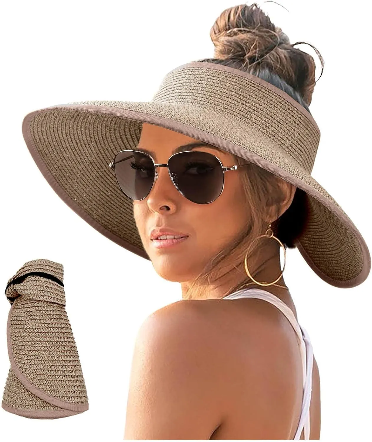 Packable Sun Hats for Women Travel Wide Brim Straw Hats Foldable Visors Summer Caps Beach Accessories Sun Protection