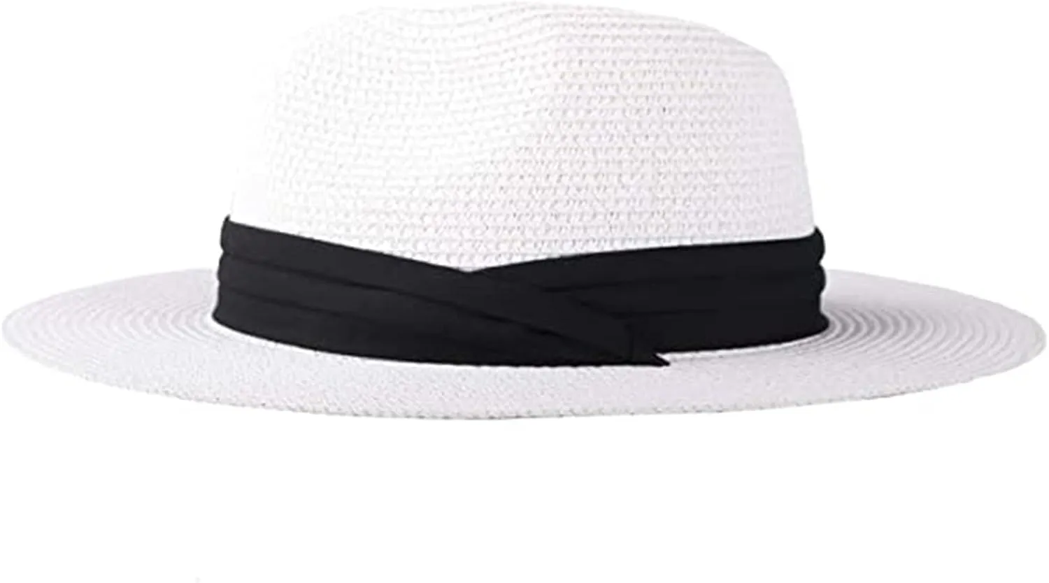 Panama Womens Mens Woven Hats Wide Brim Sunhat Summer Beach Floppy Foldable Fedora Hat UPF 50  with Black Band