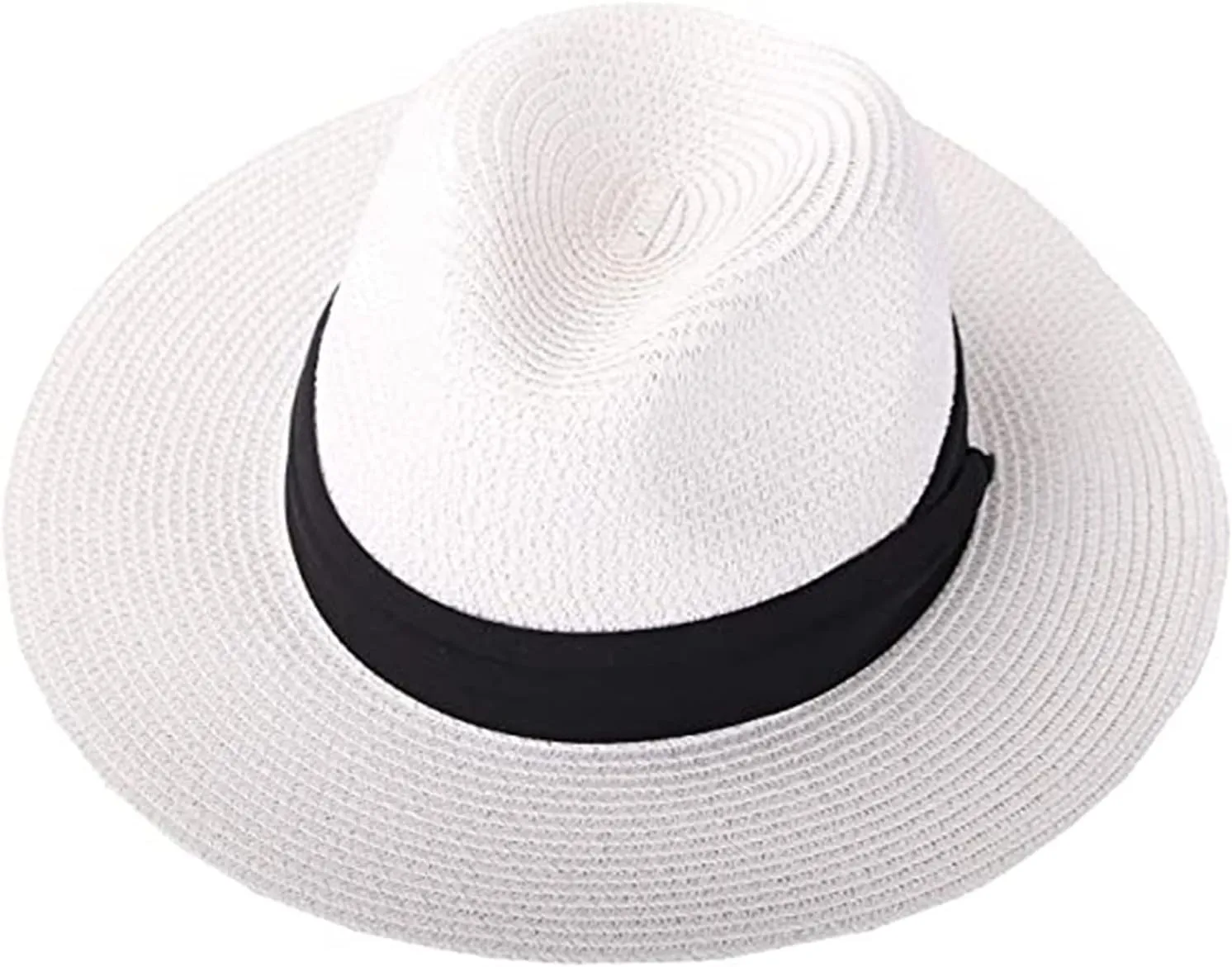Panama Womens Mens Woven Hats Wide Brim Sunhat Summer Beach Floppy Foldable Fedora Hat UPF 50  with Black Band