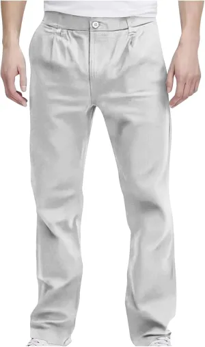 Pants for Men Casual Lightweight Relaxed Fit Chino Pant with Pocket Button Elastic Waistband Baggy Business Trousers