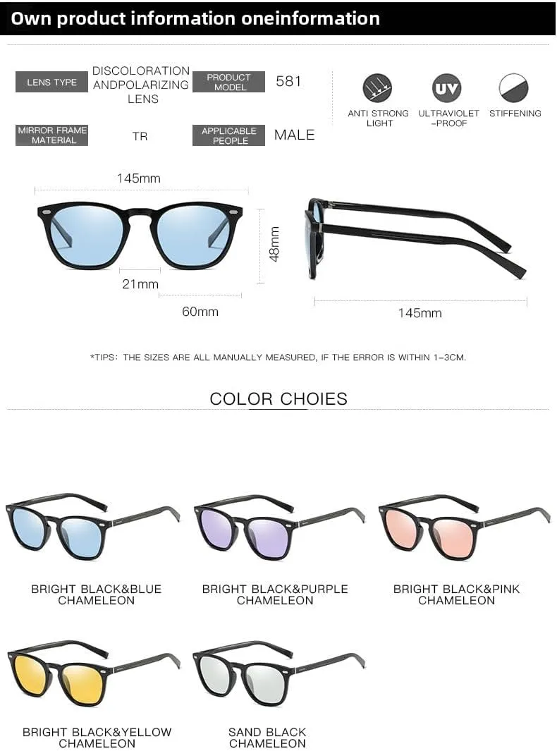 Photochromic Polarized Sunglasses for Men and Women – UV400 Protection, Night Driving Glasses