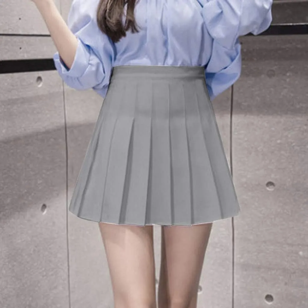 Pleated Mini Skirts for Women Fashion Women High Waist Pleated Casual Solid A-Line Slim Short Fit Mini Skirts for