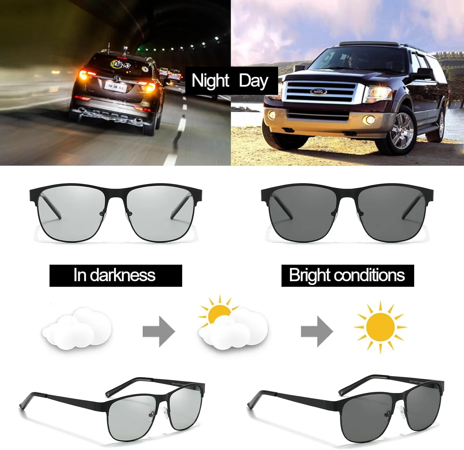 Polarized Photochromic Sunglasses for Men Women Anti Glare Driving Sun Glasses IF3722