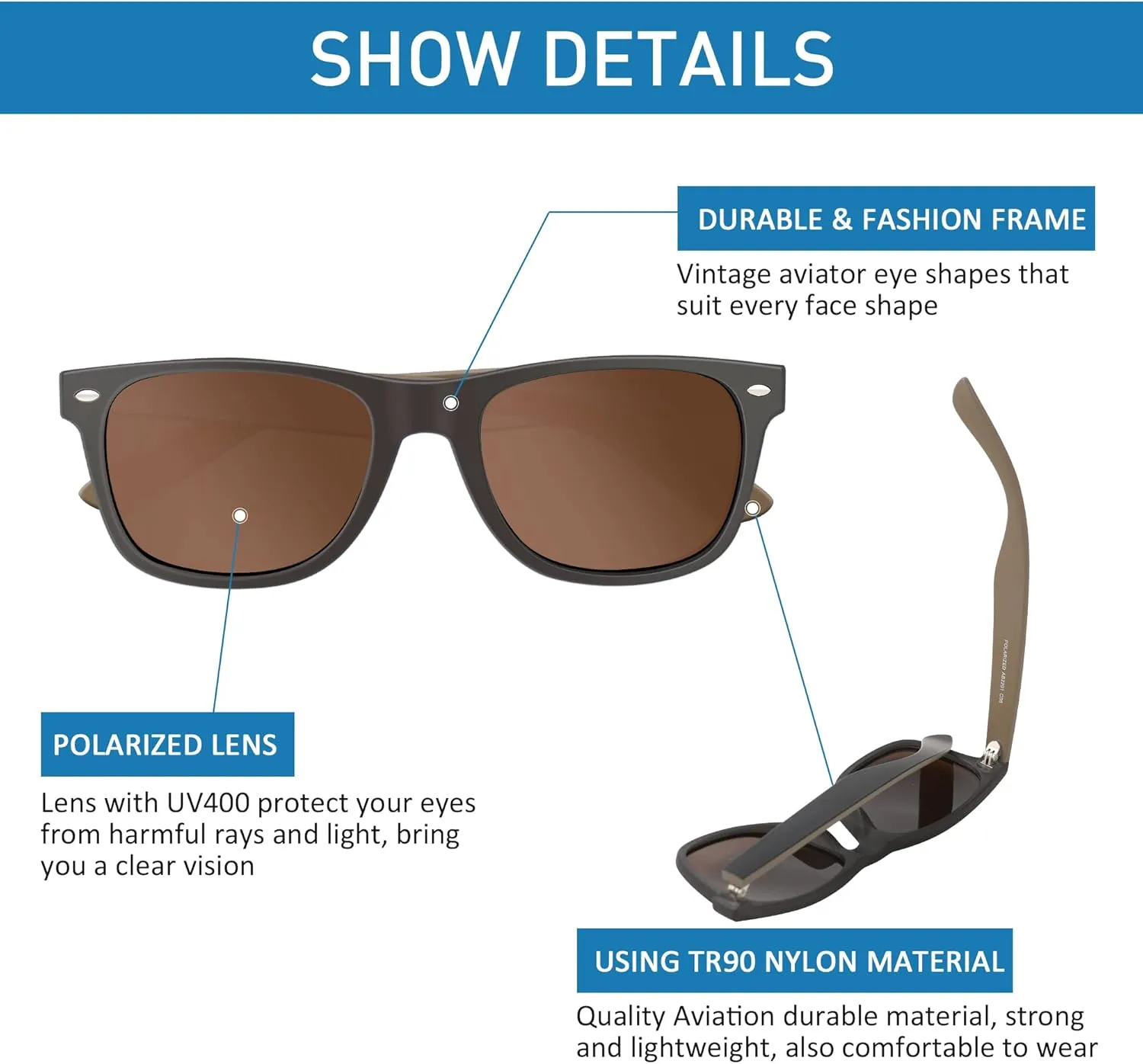 Polarized Sunglasses for Men Women Round Retro Classic Fashion Eyewear UV400 Sun Glasses for Sports 3 Packs