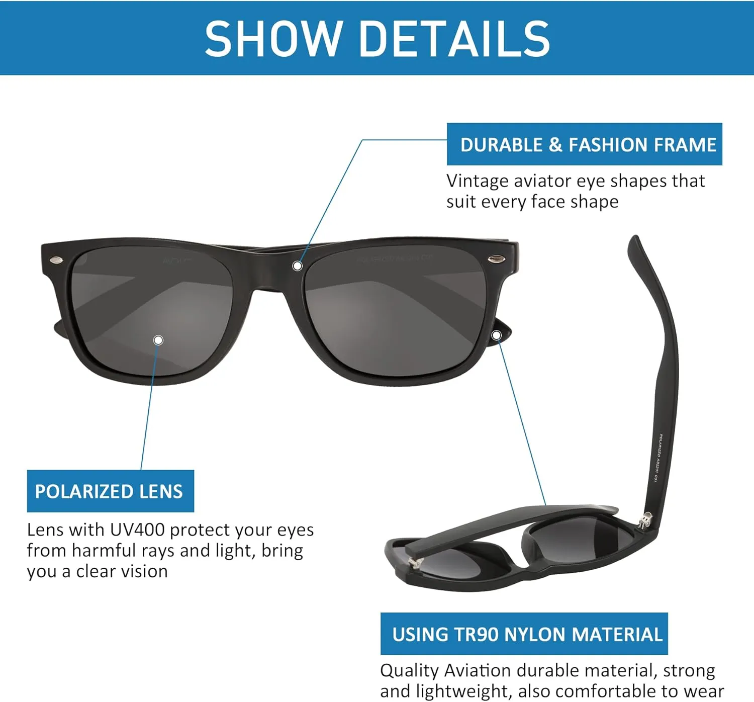 Polarized Sunglasses for Men Women Round Retro Classic Fashion Eyewear UV400 Sun Glasses for Sports 3 Packs