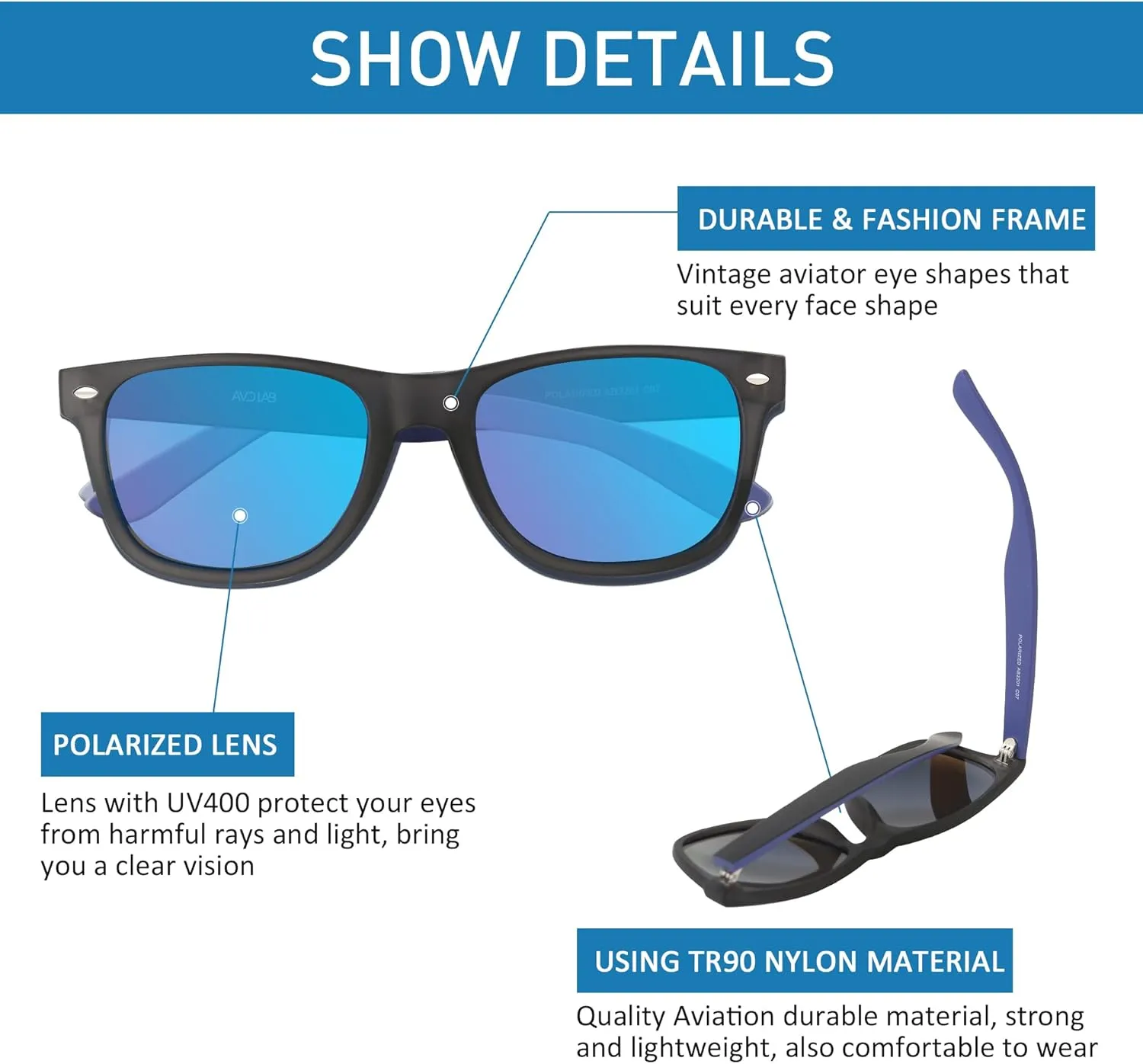 Polarized Sunglasses for Men Women Round Retro Classic Fashion Eyewear UV400 Sun Glasses for Sports 3 Packs