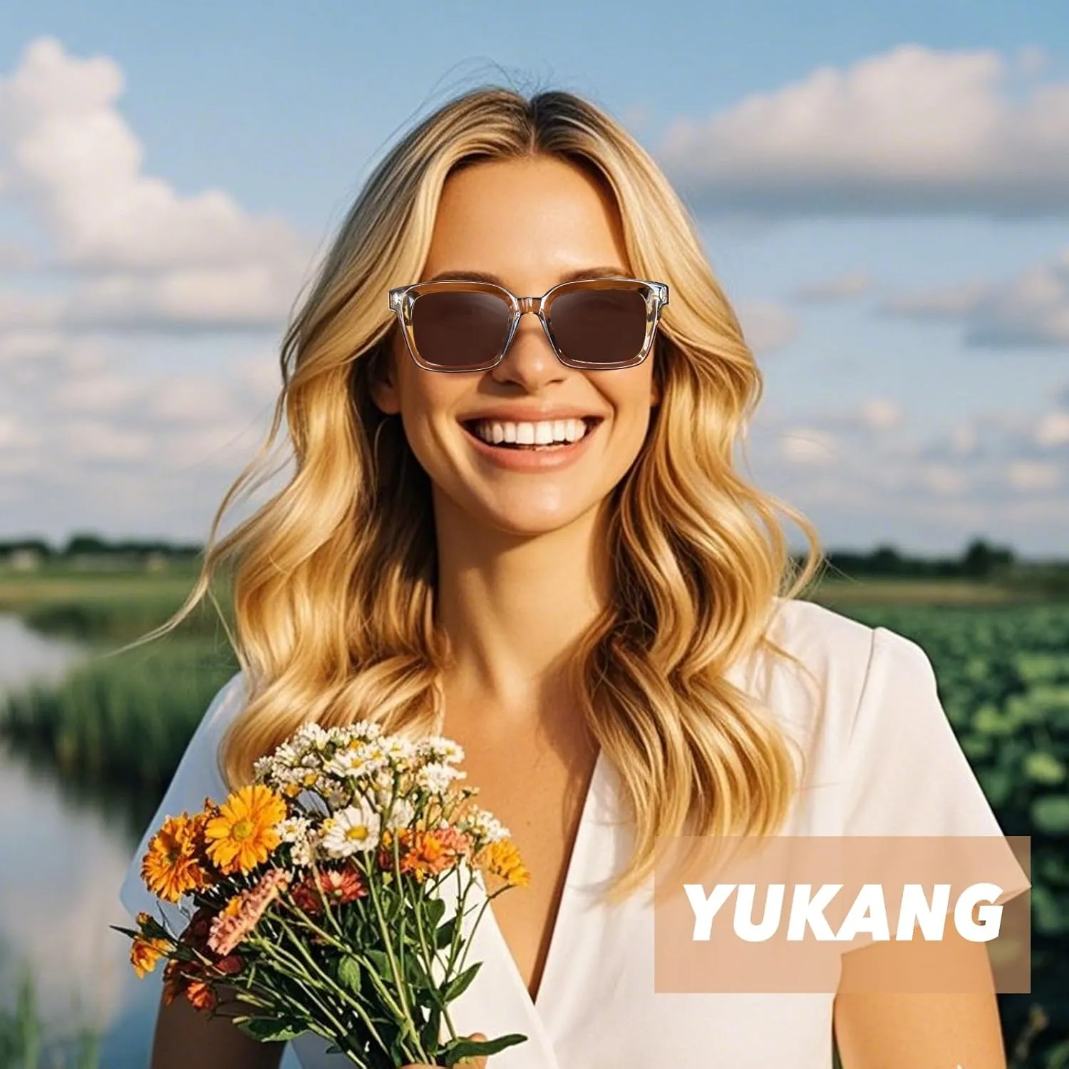 Polarized Sunglasses Womens Mens, Lightweight TR90 Square Sunglasses for Women Men UV400 Protection