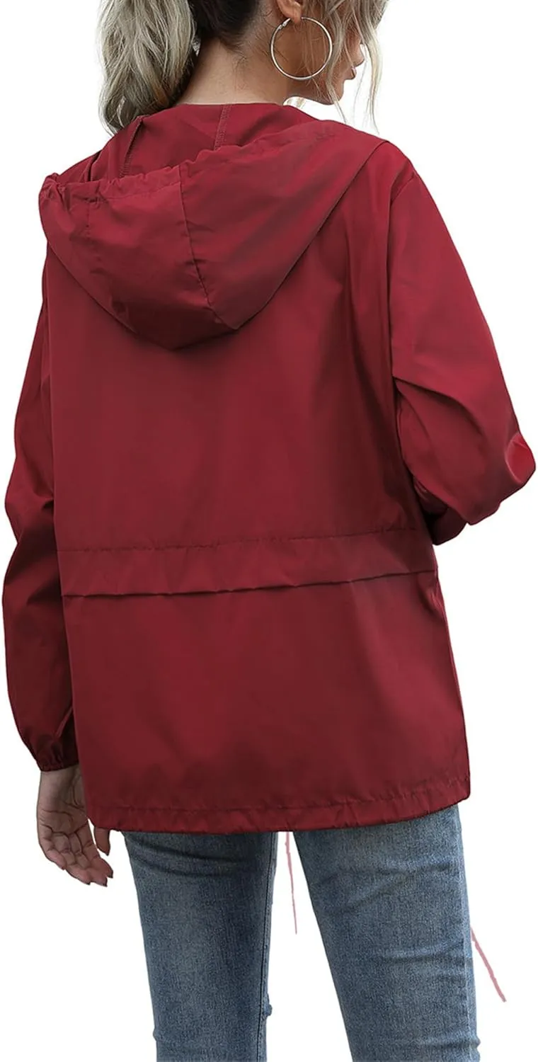 Rain Coats for Women Waterproof Raincoat Lightweight Rain Jacket Hooded Windbreaker with Pockets for Outdoor