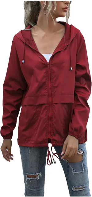 Rain Coats for Women Waterproof Raincoat Lightweight Rain Jacket Hooded Windbreaker with Pockets for Outdoor