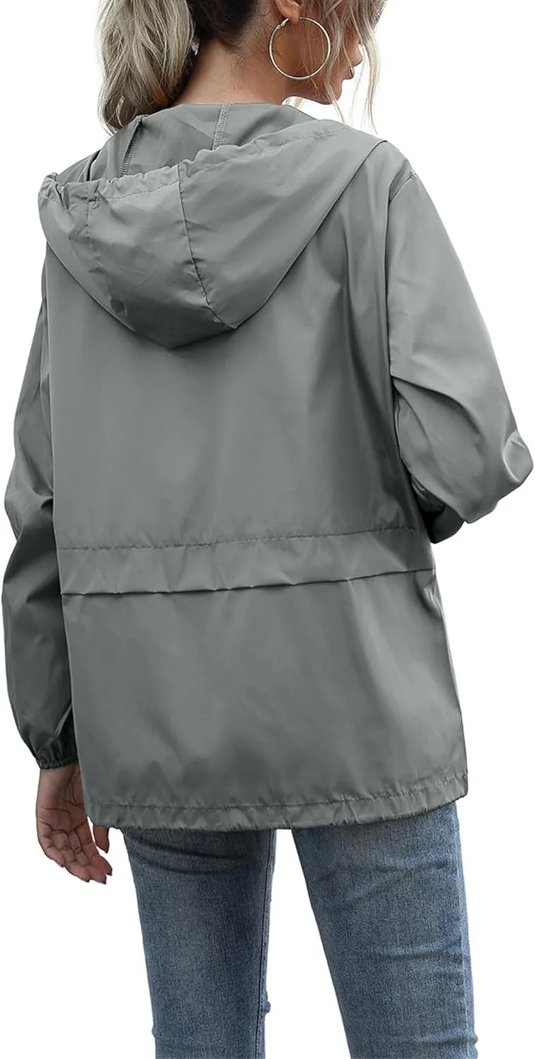 Rain Coats for Women Waterproof Raincoat Lightweight Rain Jacket Hooded Windbreaker with Pockets for Outdoor