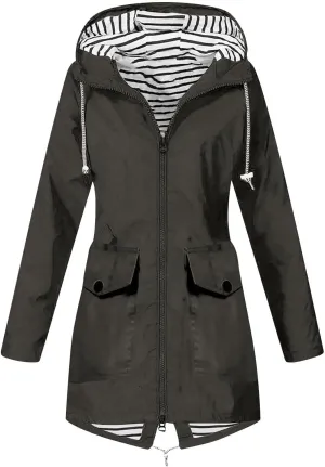 Rain Jacket Womens Waterproof with Hood Lightweight Packable Raincoat for Hiking Outdoor Windbreaker with Pockets