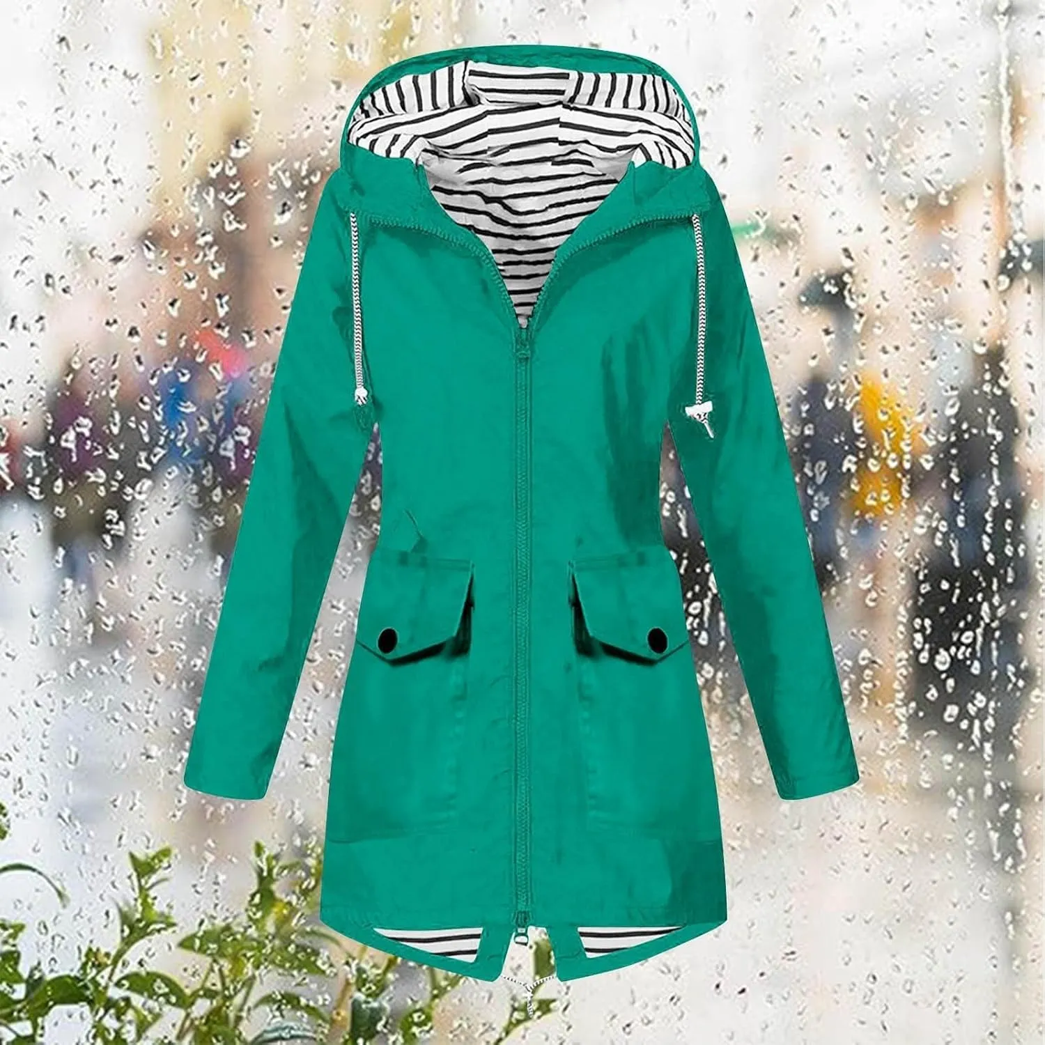 Rain Jacket Womens Waterproof with Hood Lightweight Packable Raincoat for Hiking Outdoor Windbreaker with Pockets
