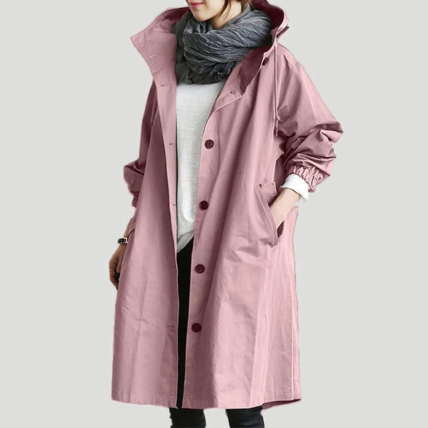 rain jackets for women waterproof Light buttons hooded Raincoat Windbreaker long sleeve Outdoor Trench Coats tops