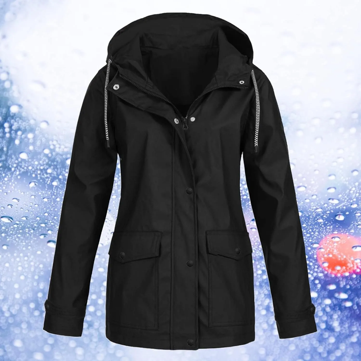 Rain Jackets for Women Waterproof with Hood Lightweight Raincoats Casual Anorak Travel Hiking Windbreaker Coats Pocket