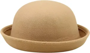 Retro Bowler Derby Hats for Women Men Roll Up Brim 1920s Classic Church Party Cloche Hats Flat Top Fleece Fedora Hats