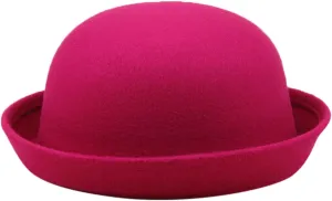 Retro Bowler Derby Hats for Women Men Roll Up Brim 1920s Classic Church Party Cloche Hats Flat Top Fleece Fedora Hats