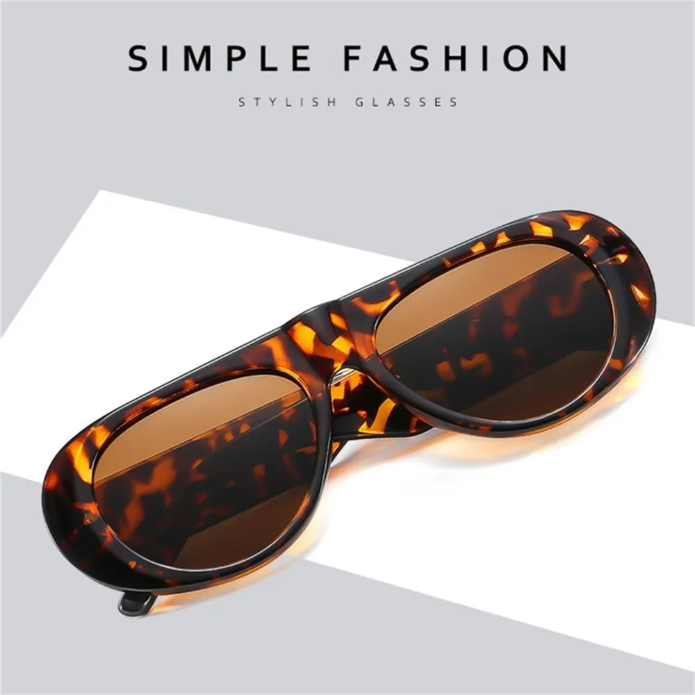 Retro Irregular Big Frame Women Sunglasses Tea Color Square Frame Shades UV400 Cool Men One Piece Sun Glasses