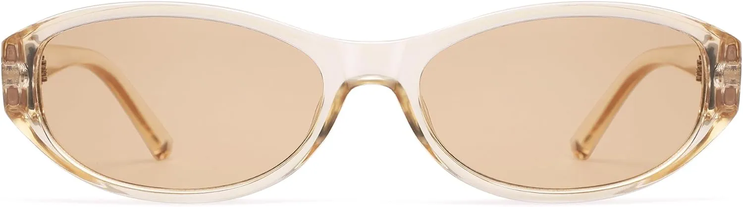 Retro Oval Sunglasses for Women Chic Cat Eye 90s Sunnies Lightweight Trendy Narrow Square Sun glasses AP3727