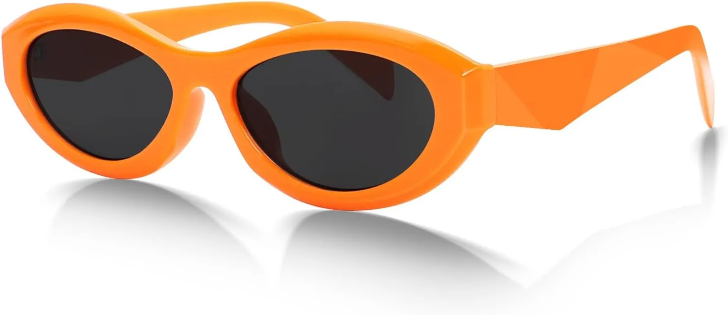 Retro Oval Sunglasses for Women Men Vintage Cute Cat Eye Skinny Wrap Around Sun Glasses Trendy Shads