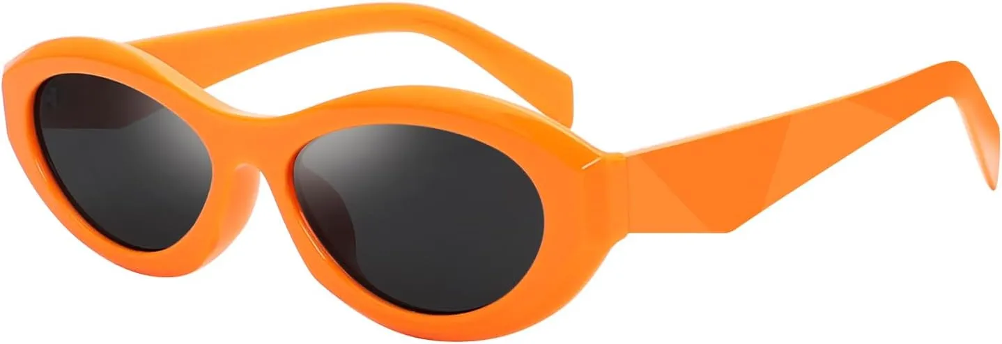 Retro Oval Sunglasses for Women Men Vintage Cute Cat Eye Skinny Wrap Around Sun Glasses Trendy Shads