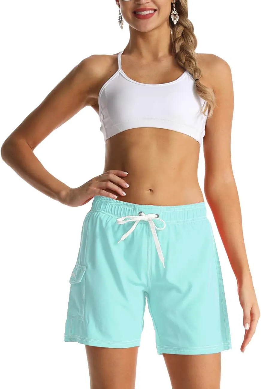 Rocorose Women's Board Shorts Quick Dry Drawstring Sports Summer Bottom Swim Shorts with Pocket