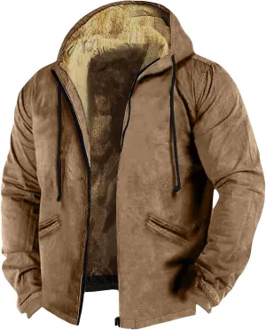RTRDE Mens Casual Hooded Jacket Heavyweight Full Zip Hoodie Jacket Sherpa Lined Warm Winter Work Coats Jacket, M-7XL