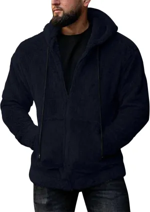 RTRDE Mens Casual Jacket Lightweight Sherpa Jackets Full Zip Warm Fuzzy Windproof Winter Coats Hooded Work Coats, M-3XL