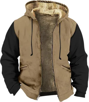 RTRDE Mens Hooded Jacket Outdoor Sherpa Fleece Lined Jackets Warm Winter Zip Up Sweatshirts Hoodie Coats Jacket, M-7XL