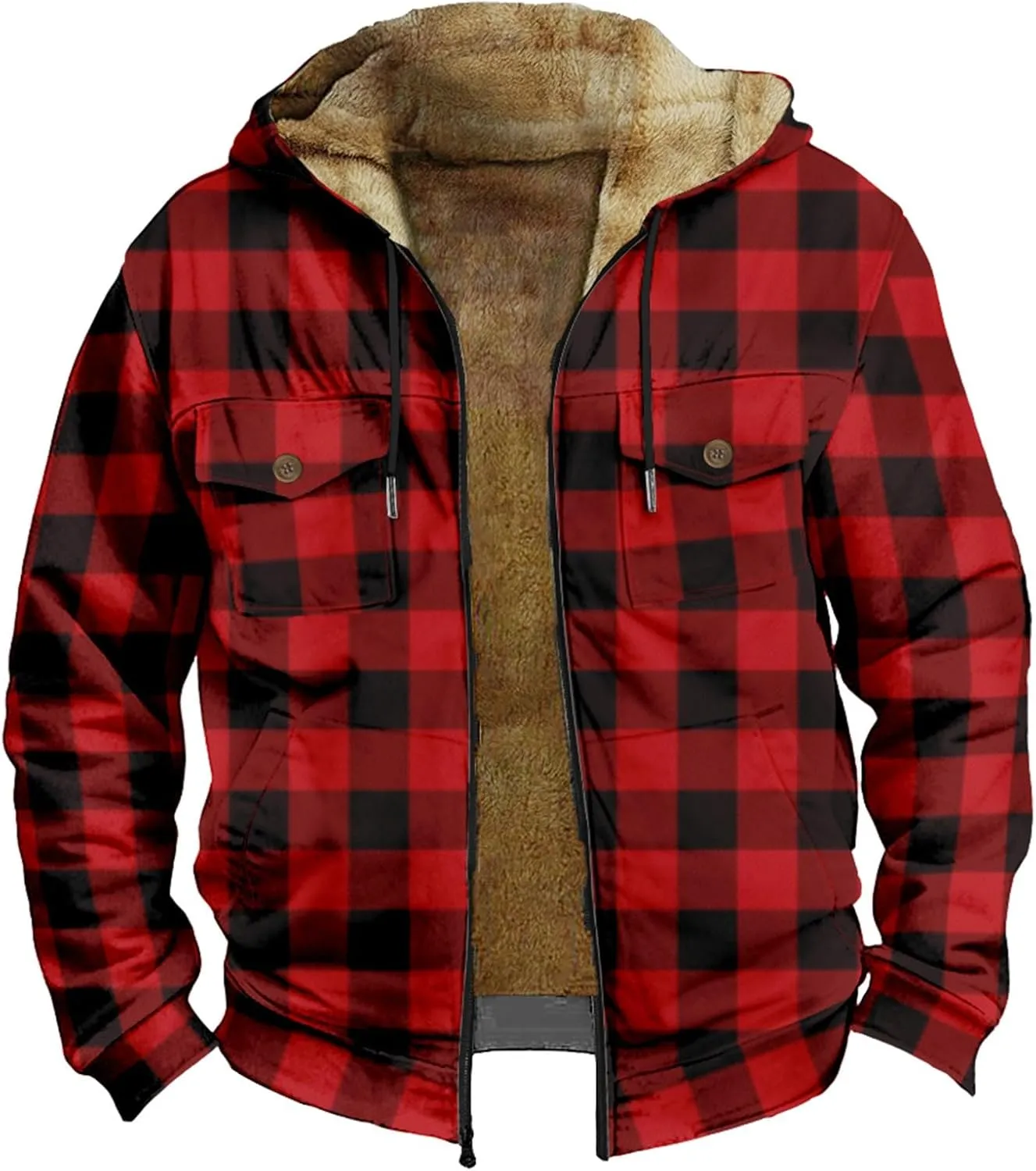RTRDE Mens Work Coats and Jacket Plaid Fleece Sherpa Lined Heavyweight Thick Zip Up Hoodie Coats Outwear Coat, M-6XL