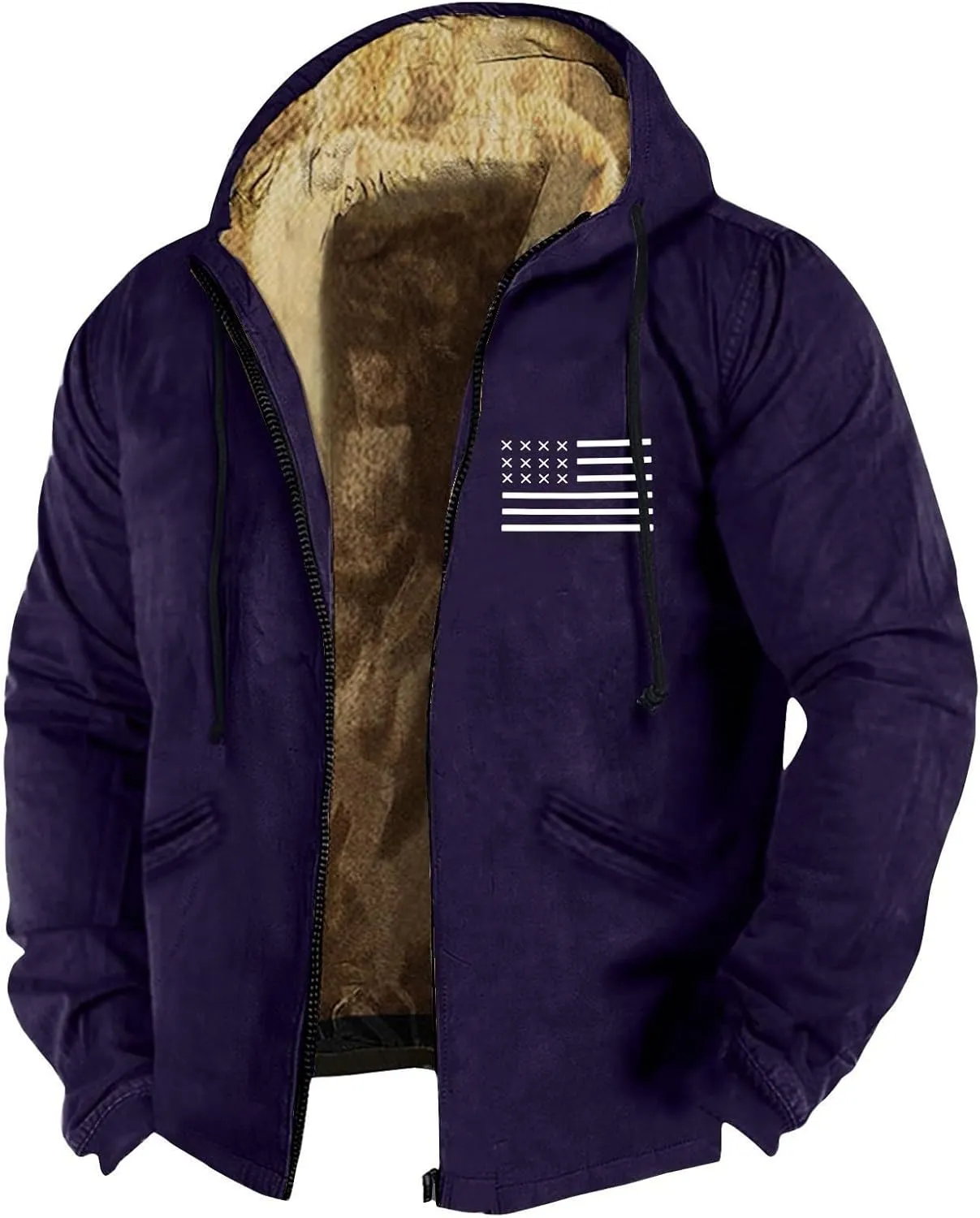 RTRDE Mens Work Jacket Fleece Sherpa Lined Hoodie Jackets Long Sleeve Printed Zip Up Winter Coats Work Jacket, M-7XL