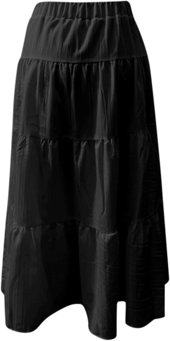Ruffle Maxi Skirts for Women 2025 Summer Cotton Linen Elastic High Waisted Swing A-Line Skirt