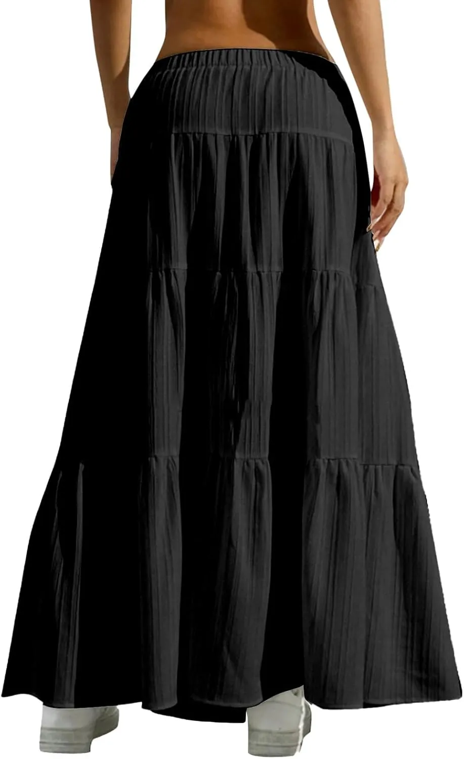 Ruffle Maxi Skirts for Women 2025 Summer Cotton Linen Elastic High Waisted Swing A-Line Skirt